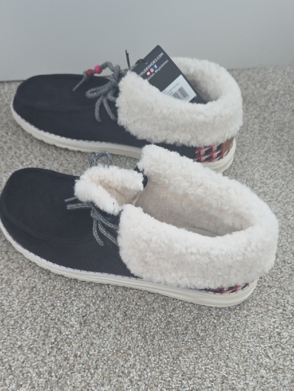 Hey Dude  Womens Black Slip-On Shoes with Cream Lining and Pink Bead Accents - Picture 4 of 8